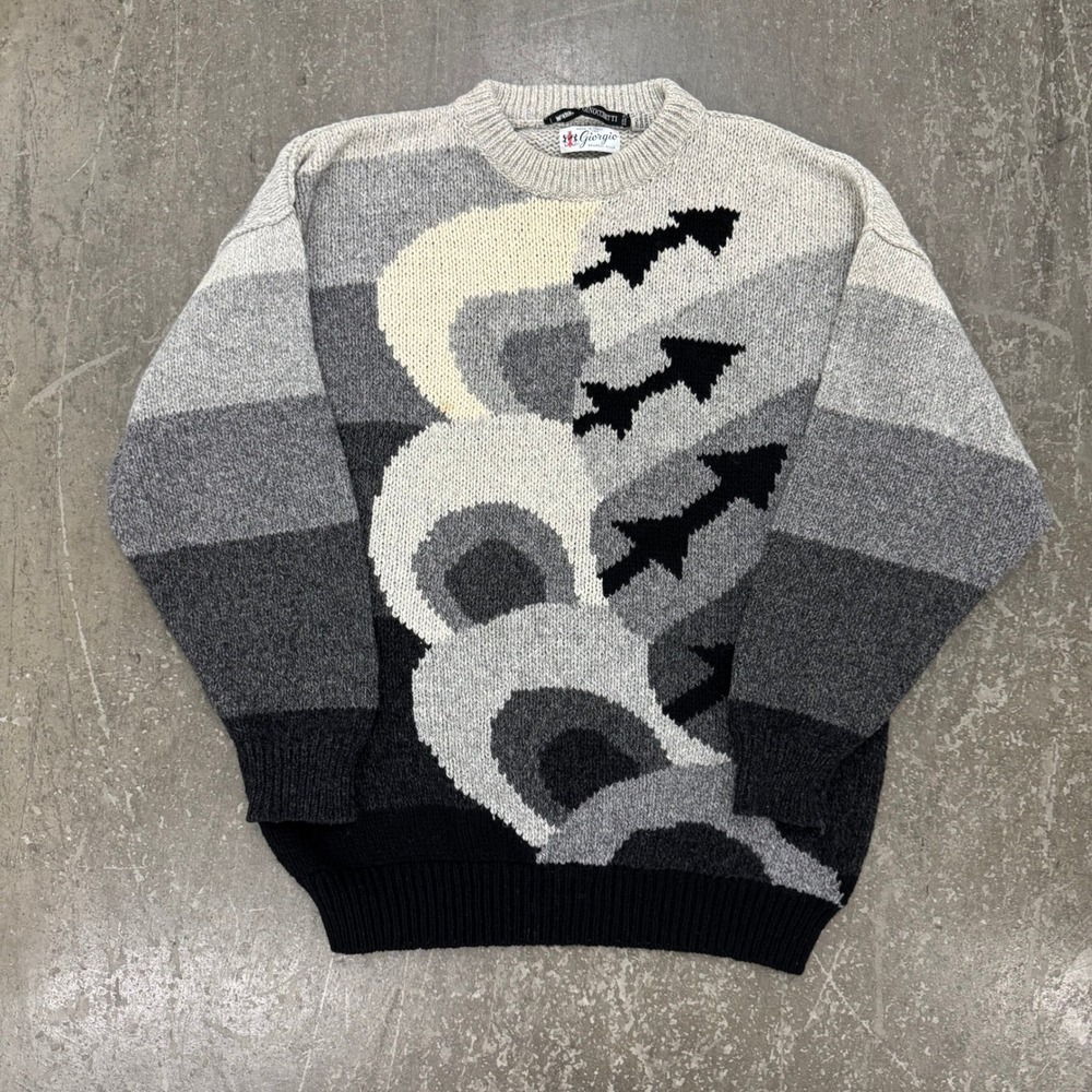 Giorgio Beverly Hills Sweater Mens XL Gray Excellent Vintage 80s Geometric Knit